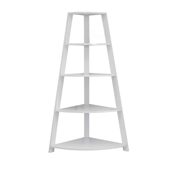 Homeroots White Wood Four Tier Corner Bookcase 332801 - main