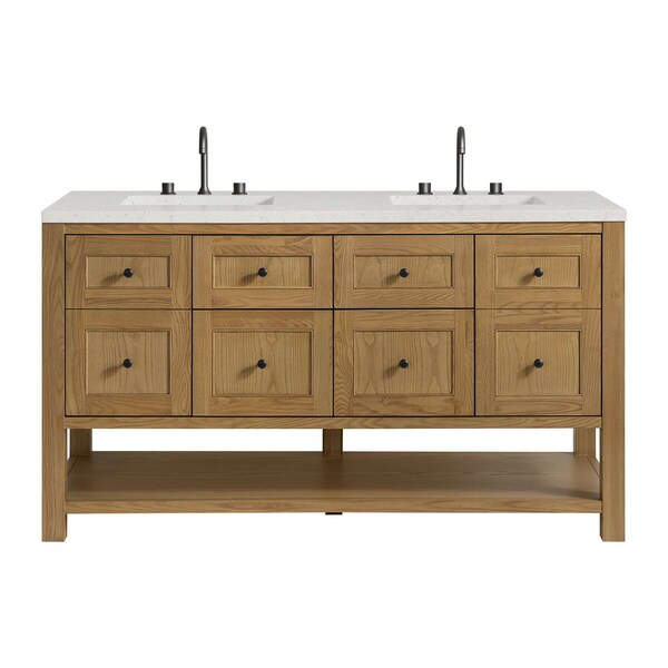James Martin Vanities Breckenridge 60 in. Double Vanity, Light Natural Oak, w/ 3 CM Lime Delight Quartz Top 330-V60D-LNO-3LDL - main