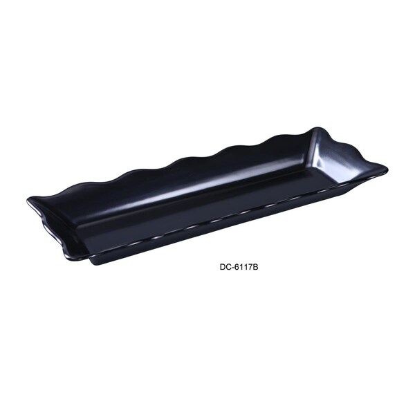 Yanco Deli Collection Scallop Edged Display Tray - Melamine, Black - 17.5 x 6.75 x 2 in., 6PK DC-6117B - main