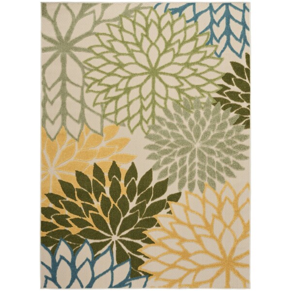 Homeroots 6' X 9' Dark Green Green Yellow And Blue Floral Indoor Outdoor Area Rug 548073 - main