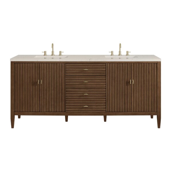 James Martin Vanities Myrrin 72" Vanity, Mid Century Walnut, w/ 3 CM Siberian Silestone Top w/FreePower Wireless Charger 485-V72-WLT-FSFR - main