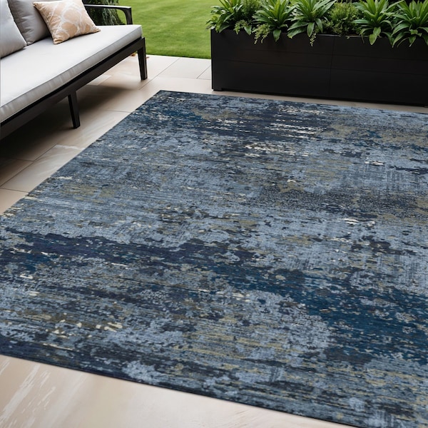 Homeroots 5' X 8' Blue And Navy Blue Abstract Washable Indoor Outdoor Area Rug 610427 - main