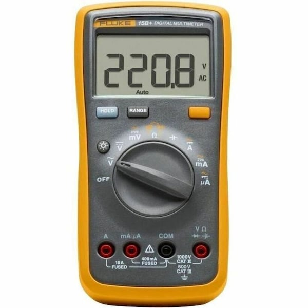 Fluke Digital Multimeter, 1,000 V Max DC, 4 V Max AC, Average, 4,000 Instrument Counts, LCD FLUKE-15B+ ESP - main