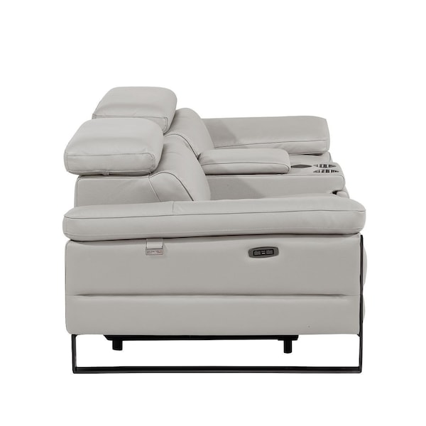 Homeroots 90in Light Gray and Black Italian Leather Power Reclining Loveseat With Storage 720566 - main
