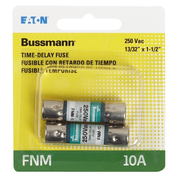 Eaton Bussmann 10A Fusetron FNM Cartridge General Purpose Time Delay Cartridge Fuse, 2PK BP/FNM-10 - main