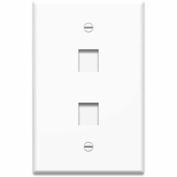 On-Q 1-Gang 2-Port Wall Plate, White, 25-pack, Bulk Plastic Keystone Strap, RJ45 Wall Plate WP3402WH25 - main