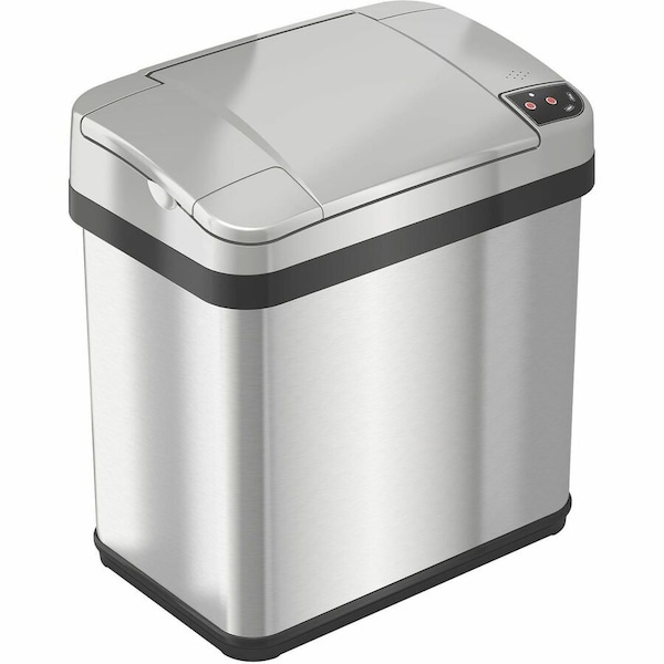 Hls Commercial 2 gal Rectangular Indoor Metal Can, Silver, Touchless Sensor Lid, Stainless Steel, 7 in HLS02SS - main
