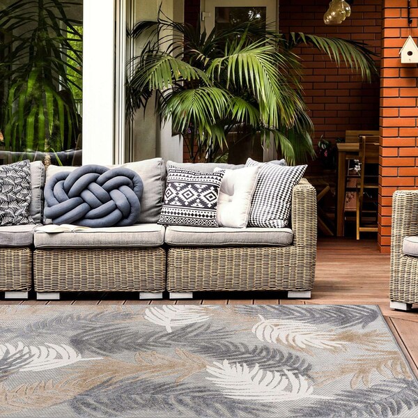 World Rug Gallery Vicenza Tropical Floral Indoor/Outdoor Area Rug 10 ft x 14 ft Beige 8011BEIGE10X14 - main
