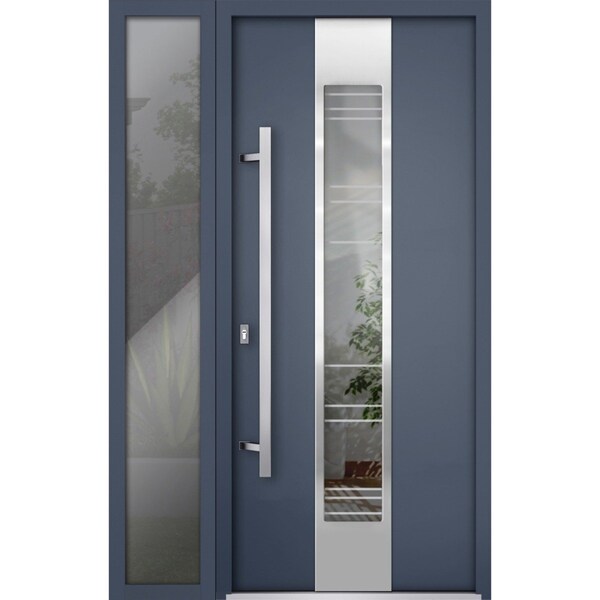 Vdomdoors Steel Door Deux 5755 Gray Graphite Sidelight Exterior Window Stainless Inserts Single Modern Painte DEUX5755EXD-GRE-W36+14 x H80-Right-hand Inswing - main