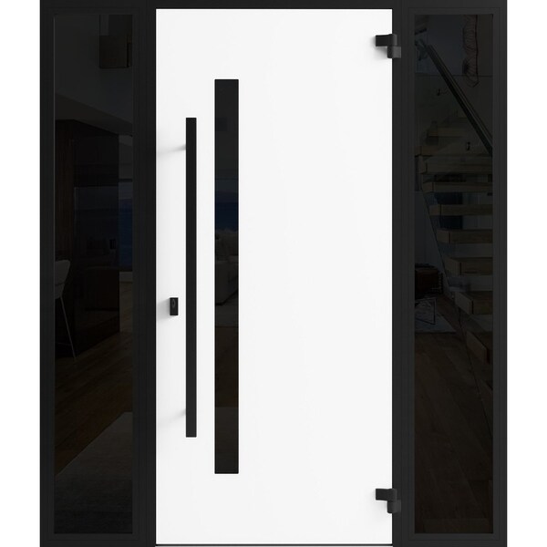 Vdomdoors Front Exterior Prehung Steel Door Ronex0144 Grey 2 Sidelight Exterior Windows Sidelites Entry Metal RONEX0144EXD-GRE-W16+36+16 X H80-LH-I - main