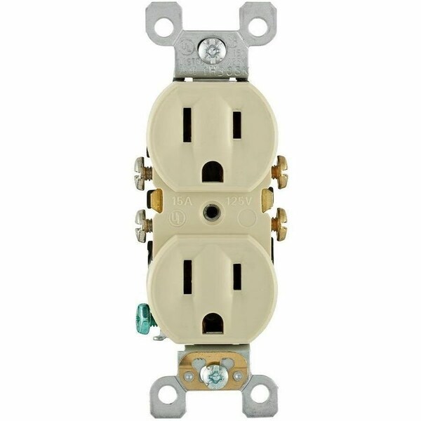 Leviton Residential Grade Duplex Receptacle, 15 Amp, 125 Volt, Ivory 5320-SI - main