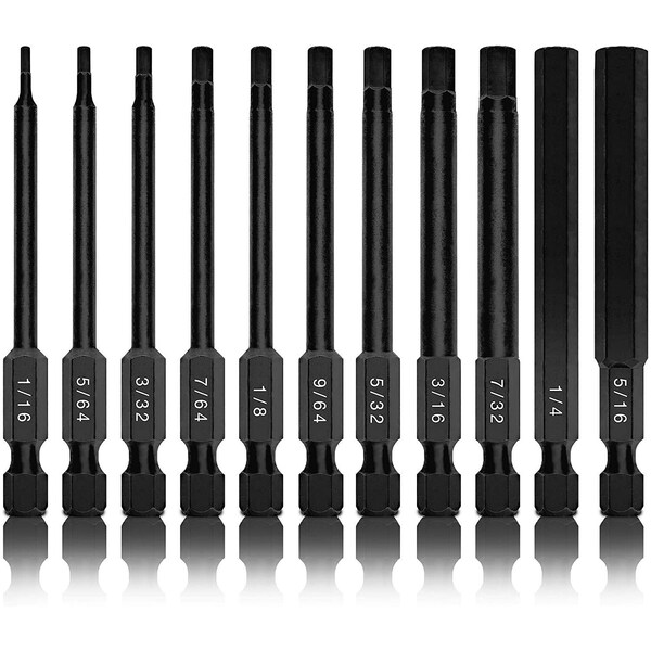 Neiko Allen Wrench Drill Bits, 11-Piece, 1/16 in to 5/16 in SAE Sizes, 3 in Quick Release Shanks, S2 Steel 01147A - main