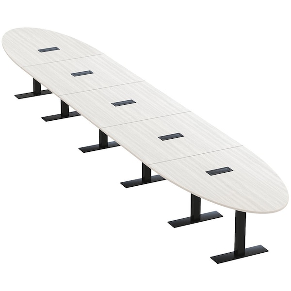 Skutchi Designs 22ft Oval Conference Table With Power | Harmony Series | 20 Person Meeting Room Table HAR-OVL-48X264-T.BK-WA7976-EBLK - main