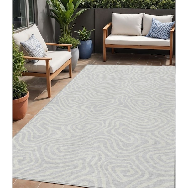 Homeroots 5' X 8' Silver And Gray Abstract Washable Indoor Outdoor Area Rug 599011 - main
