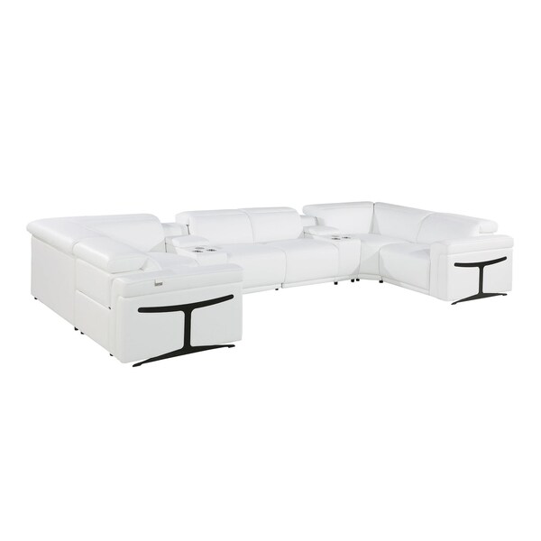 Homeroots White Italian Leather Power Reclining U Shaped Eight Piece Corner Sectional With Console 634672 - main