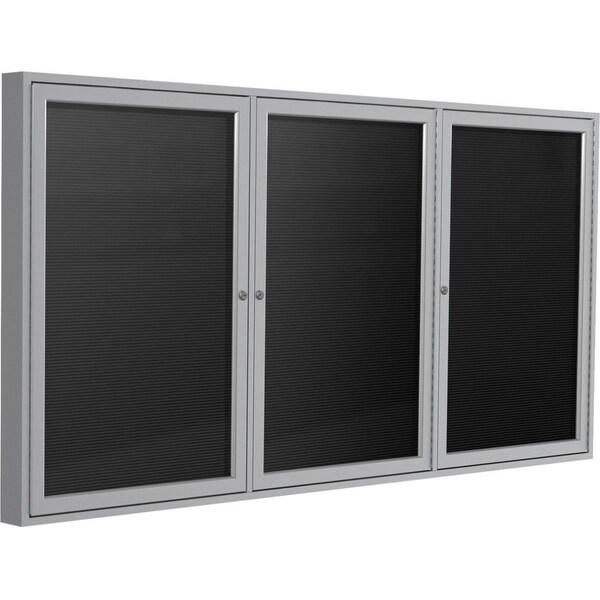 Ghent 3 Door Enclosed Flannel Letter Board, Satin Aluminum Frame, 3'H x 6'W, Black PA33672B-BK - main