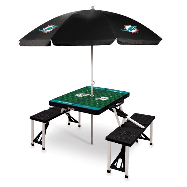 Picnic Time Family Of Brands Miami Dolphins - Picnic Table Portable Folding Table with Seats and Umbrella, (Black) 811-02-175-175-2 - main