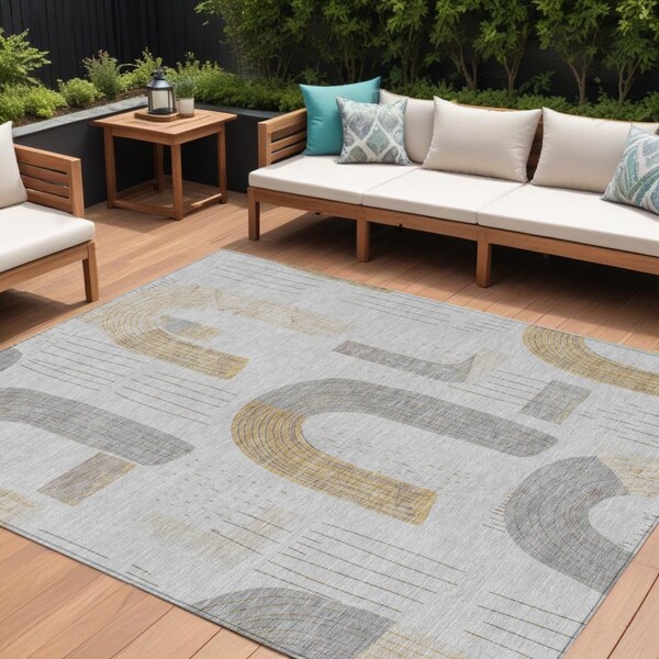 Homeroots 10' X 14' Silver And Gold Geometric Washable Indoor Outdoor Area Rug 618123 - main