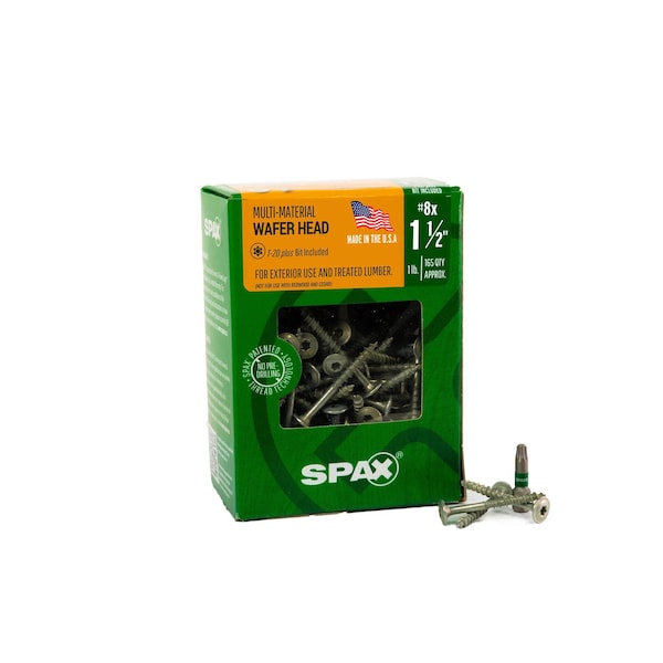 Spax #8 x 1-1/2 in Exterior Wood Deck Screws Construction Wafer Head T-Star Plus, 165PK 4281670400404 - main