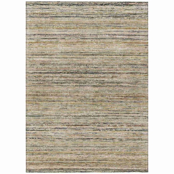 Homeroots 8' X 10' Beige Striped Washable Indoor Outdoor Area Rug 607953 - main