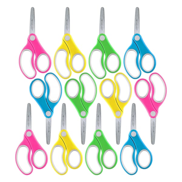Westcott Soft Handle 5" Kids Scissors, Blunt, Assorted Colors, 12PK 14726 - main