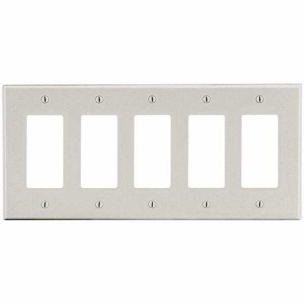 Hubbell Wiring Device-Kellems Wallplate, 5-Gang, 5) Decorator, Light Almond P265LA - main