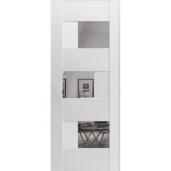Vdomdoors Slab Door Panel Opaque Glass 42x96 inches Sete 6999 White Silk with Mirror Modern Finished Doors SETE6999S-WS-4296 - main