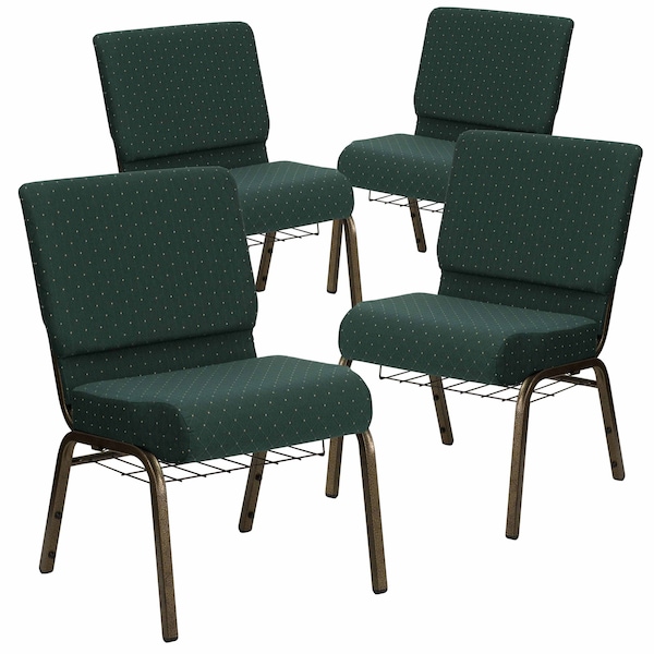 Flash Furniture 21"W Green Dot Fabric Church Chair w/ Basket, 4PK 4-FD-CH0221-4-GV-S0808-BAS-GG - main