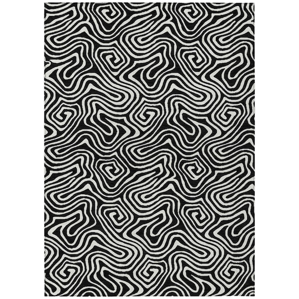 Homeroots 5' X 8' Black And Ivory Abstract Washable Indoor Outdoor Area Rug 599689 - main
