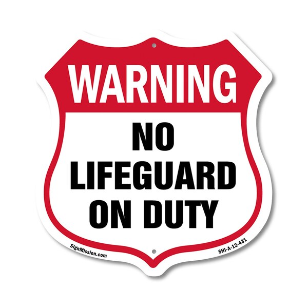 Signmission Pool Safety Shield Sign Warning No Lifeg, 12 Inch X 12 Inch, Aluminum Metal Sign SHI-A-12-431 - main