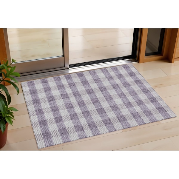 Homeroots 3' X 5' Lavender And Ivory Plaid Washable Indoor Outdoor Area Rug 595493 - main
