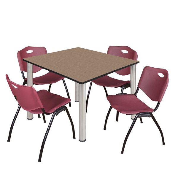Regency Square Kee Breakroom Table W/ 4 M Stack Chairs, 48 in W, 48 in L, Noble Oak TB4848NOBPCM47BY - main