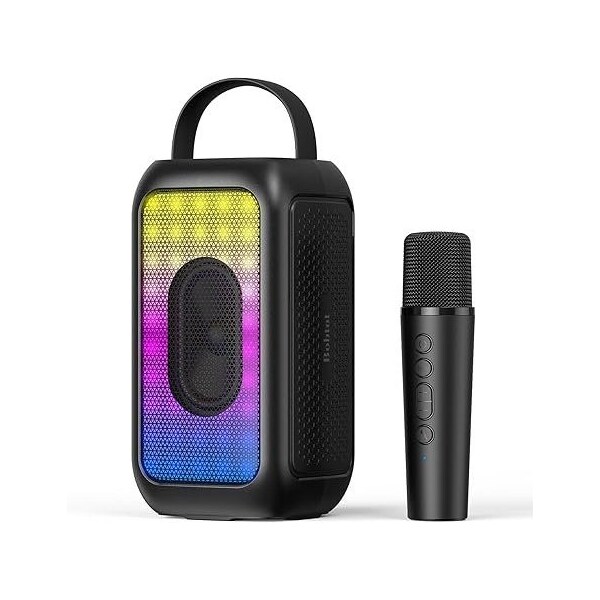 Bobtot Portable Bluetooth Speaker, Black, Karaoke Machine w/Mic, Echo, EQ Mode, Deep Bass, RGB, Supports 803776 - main