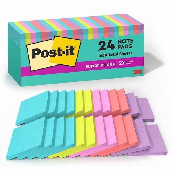 Post-It Pads in Miami Colors, 3 x 3, 70/Pad, PK24 654-24SSMIA-CP - main