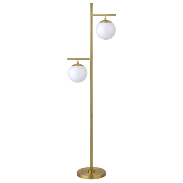 Homeroots 71" Brass Two Light Tree Floor Lamp With White Frosted Glass Globe Shade 523455 - main