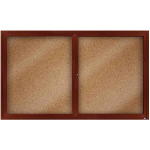 Aarco Enclosed Natural Pebble Grain Cork Bulletin Board w/ Cherry Wood Look Finish Al Frame, 36''Hx60''W DCCW3660R - main