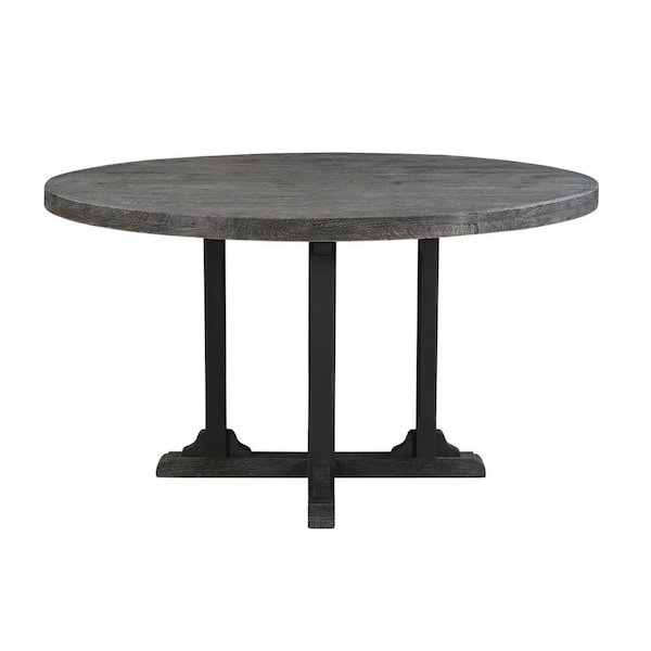 Homeroots 54" Black Rounded Solid Wood Pedestal Base Dining Table 521860 - main
