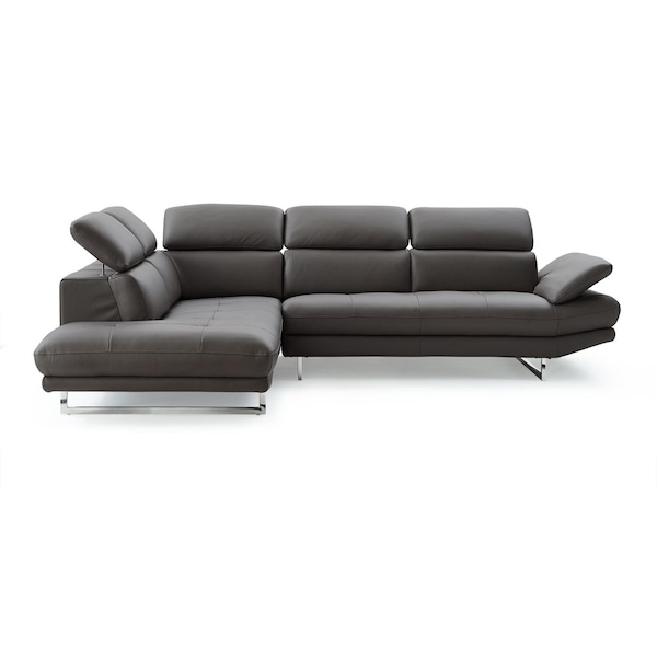 Homeroots Dark Gray Genuine Leather L Shaped Two Piece Sofa and Chaise Sectional 372109 - main
