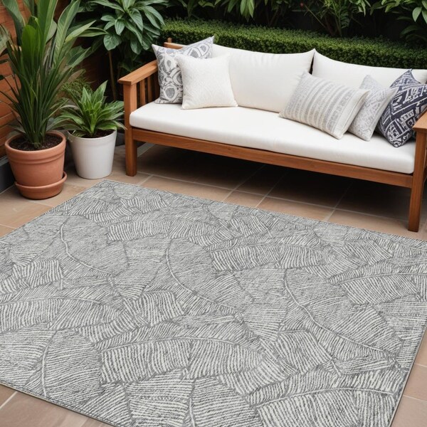 Homeroots 9' X 12' Gray And Ivory Floral Washable Indoor Outdoor Area Rug 594633 - main