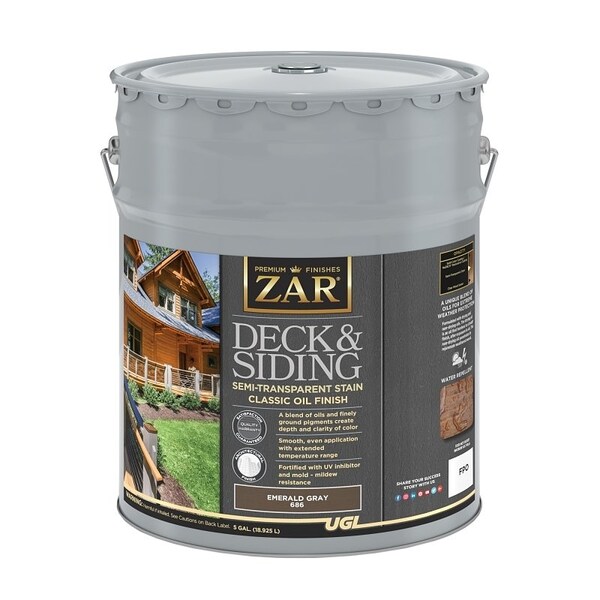Zar Deck and Siding Semi-Transparent Stain, Emerald Gray, Liquid, 5 gal 68615 - main