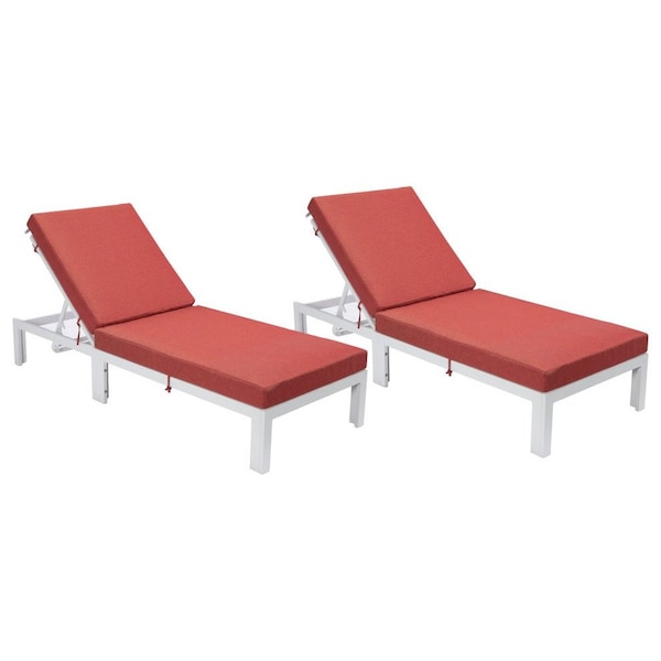 Leisuremod Chelsea Modern Outdoor White Chaise Lounge Chair With Red Cushions CLW-77R2 - main
