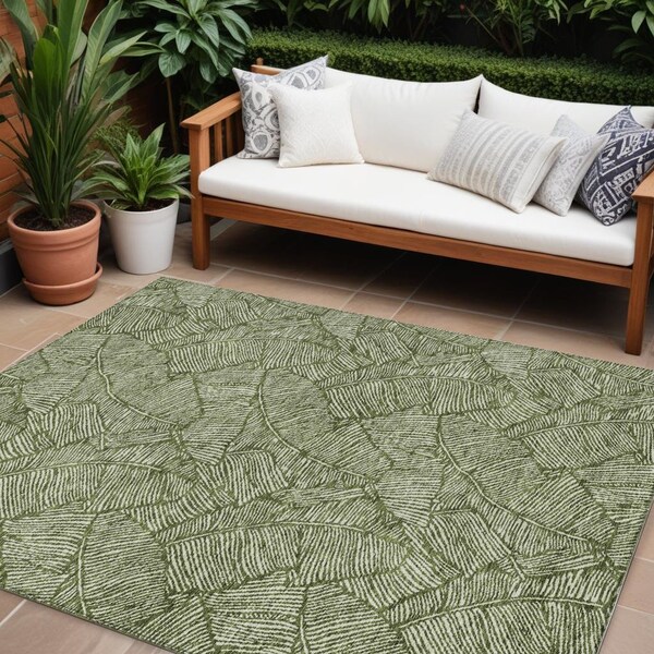 Homeroots 10' X 14' Olive Green And Light Green Floral Washable Indoor Outdoor Area Rug 594652 - main