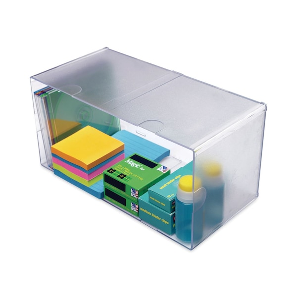 Deflecto Stackable Cube Organizer, Double Cube, Plastic, 12 x 6 x 6, Clear 350501 - main