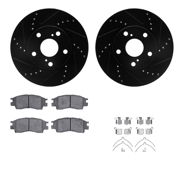 Dynamic Friction Co DFC Rotors-Drilled & Slotted-Black w/ 5000 Advanced Brake Pads Incl Hdw 8512-76051 - main