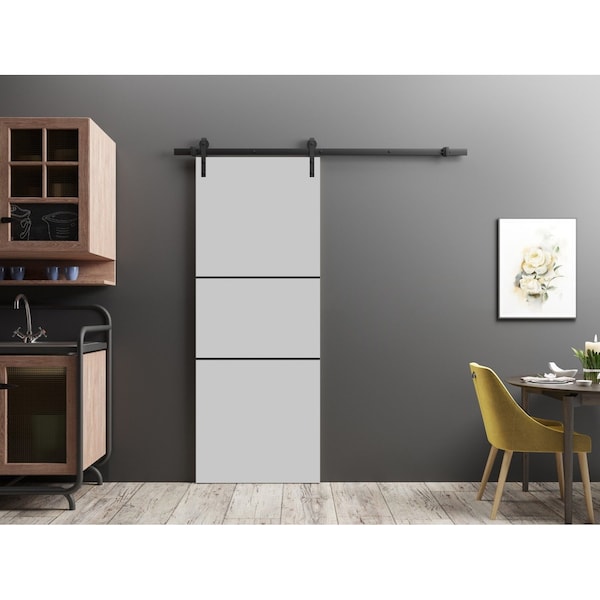 Sartodoors Sliding Barn Door with Hardware, Planum 0014 Matte Grey and Aluminum Strips, 6.6FT Rail Hangers Stu PLANUM0014BD-B-GRE-2496 - main