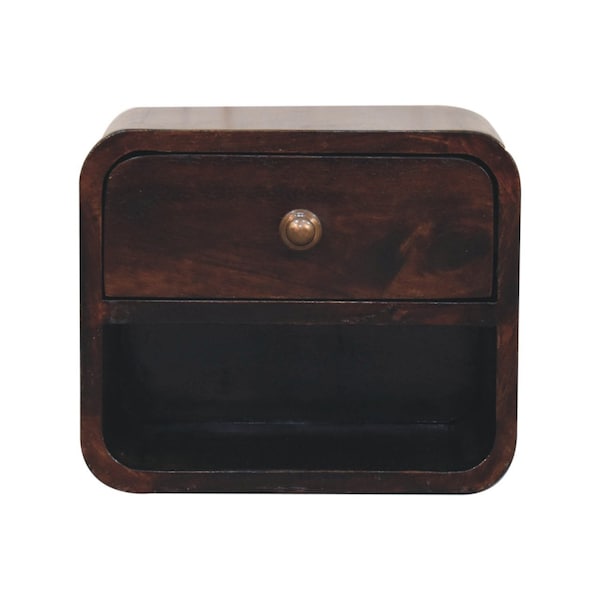 Homeroots 16" Walnut Solid Wood Round One Drawer Floating Nightstand 651542 - main