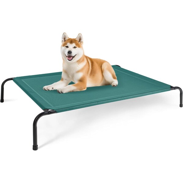 Simple Deluxe FluffyDream Cooling Elevated Dog Cot Bed, Outdoor Raised Lightweight Dog Cot, No-Slip Feet Pet Hamm PTBEDXELEVATED49X31GRN - main