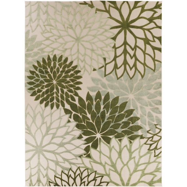 Homeroots 10' X 14' Ivory And Green Floral Indoor Outdoor Area Rug 548100 - main
