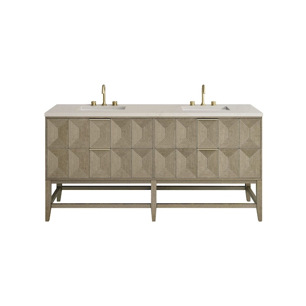 James Martin Vanities Emmeline 72" Double Vanity, Pebble Oak, w/ 3 CM Siberian Silestone Top w/FreePower Wireless Charger D100-V72-PBO-FSFR - main