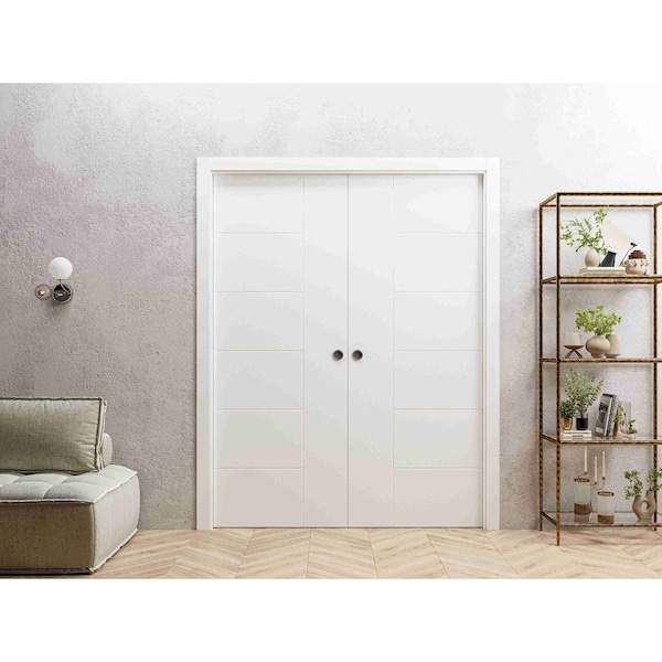 Vdomdoors Sliding French Double Pocket Doors 72 x 96 inches / Mela 0716 Painted White / Kit Rail Hardware / M MELA0716DP-BEM-7296 - main